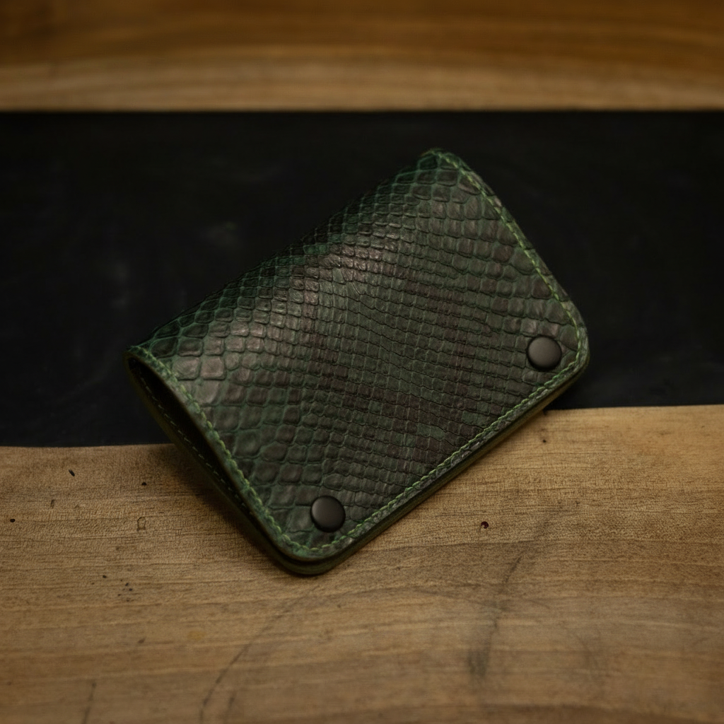 Forest Green | Reticulated Python Leather Snap Pouch Wallet