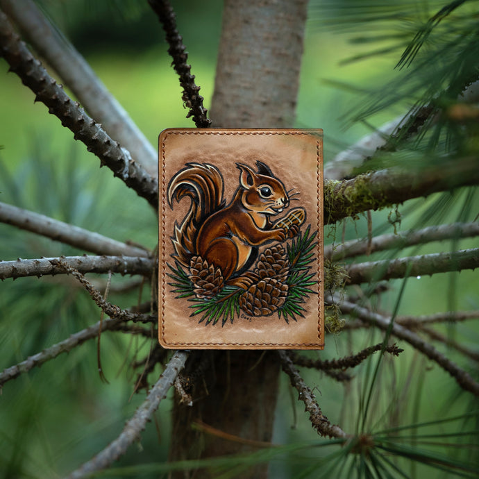 Douglas Squirrel | Backyard Buddies Collection | Hand Tooled Leather Card Wallet