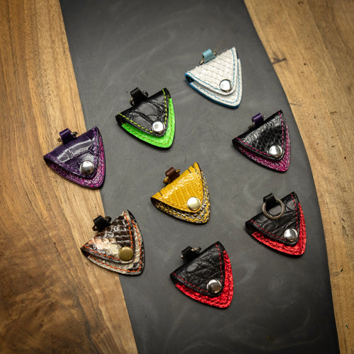 Salvaged Exotic Leather Guitar Pick Holders | Sample Pricing