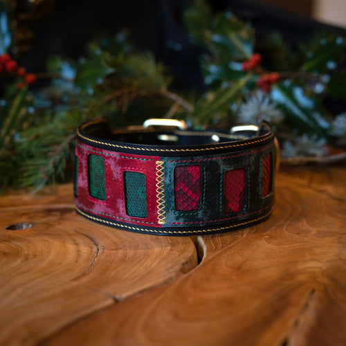 Poinsettia | Holiday Collection | Exotic Inlay Leather Dog Collar