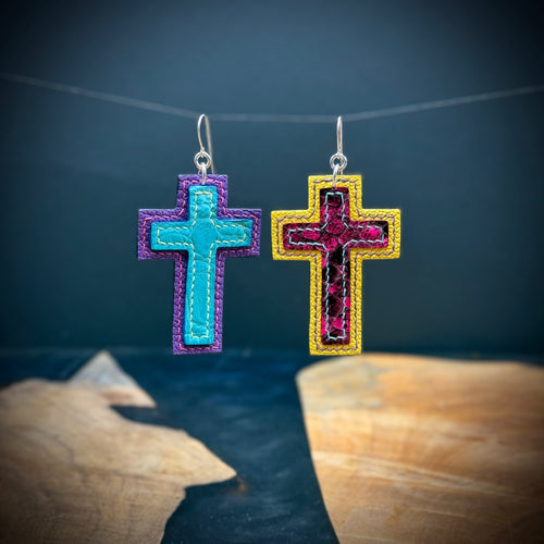 Crosses | Salvaged Exotic Leather Earrings