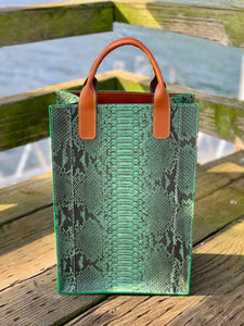 Green | Python Skin Leather Shopper Tote