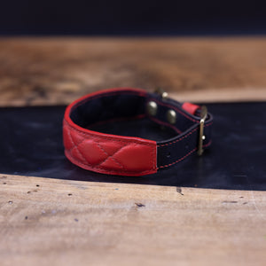Red & Charcoal | Quilted Kangaroo Leather Dog Collar