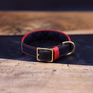 Red & Charcoal | Quilted Kangaroo Leather Dog Collar
