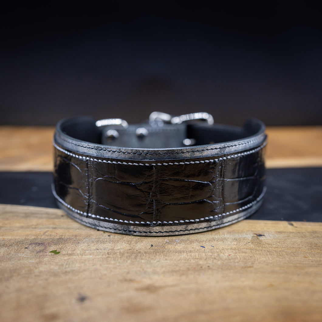 Tarnished Silver | Alligator Leather Panel Dog Collar