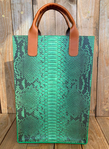 Green | Python Skin Leather Shopper Tote