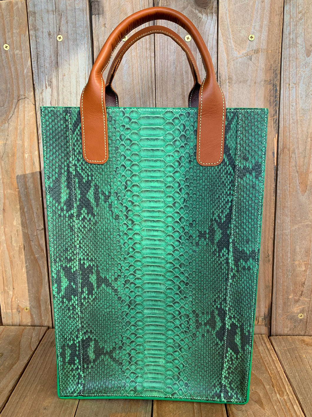 Green | Python Skin Leather Shopper Tote